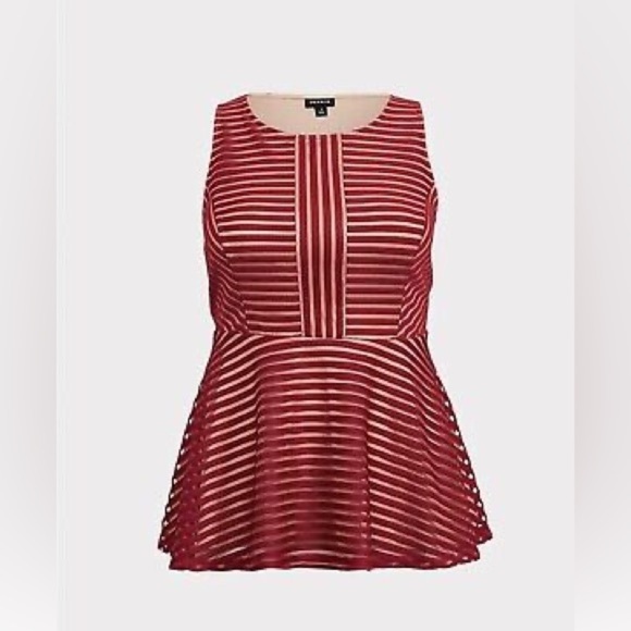 Torrid Deep Red Scoop Neck Striped Peplum Sleeveless Pullover Stretch Top Sz 2X - Picture 3 of 11